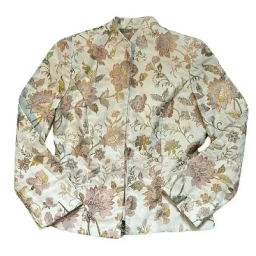 VTG Cottagecore Elegant Boho Formal‎ Embroidered Floral Cream Suit Jacket-Sz10
